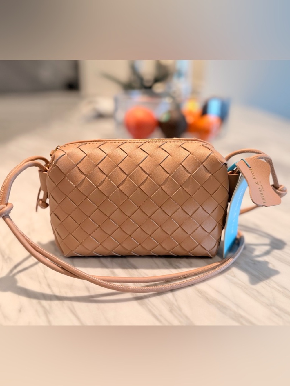 Woven genuine Leather Crossbody Bag in Tan/caramel